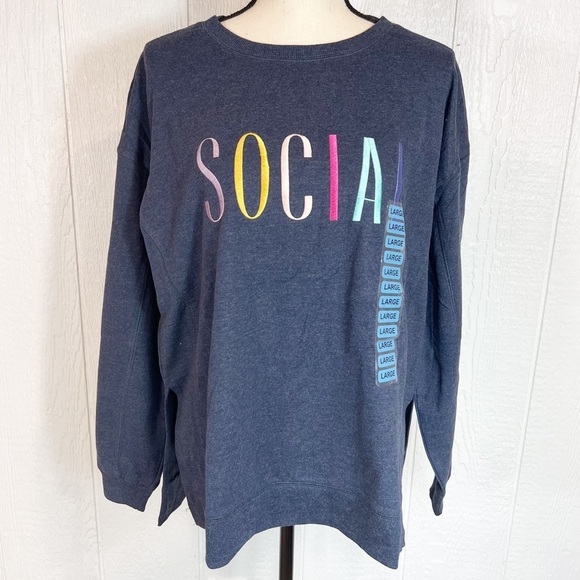 NEW Wildfox Social Spell Out Navy Blue Statement Sweatshirt Large - Picture 12 of 12